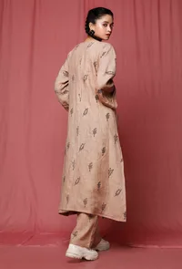 Pastel Brown Handblock Printed Linen Long Overcoat image 5