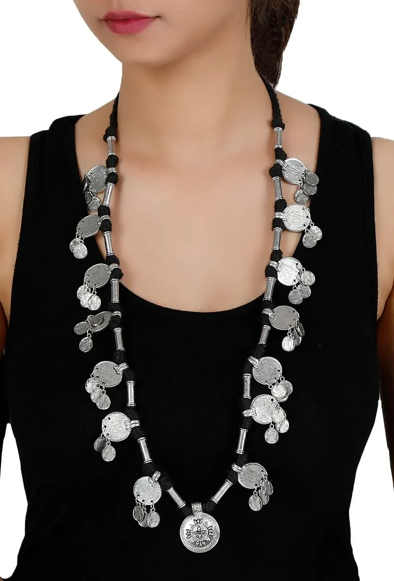 Black Threaded German Silver Necklace