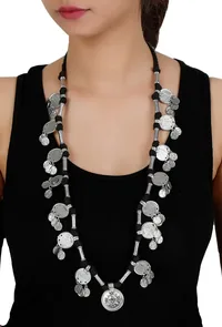 Black Threaded German Silver Necklace image 1