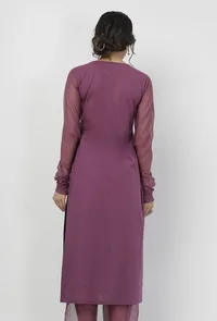 Iya Purple Round Neck Straight Fit Cotton and Kota Sleeves Plain Kurta image 4