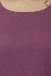 Iya Purple Round Neck Straight Fit Cotton and Kota Sleeves Plain Kurta image 5