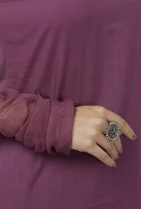 Iya Purple Round Neck Straight Fit Cotton and Kota Sleeves Plain Kurta image 6