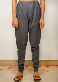 Set of 3: Grey Gathered Cotton plain Kurta with Kota Dupatta and Grey plain Cotton Churidar image 5