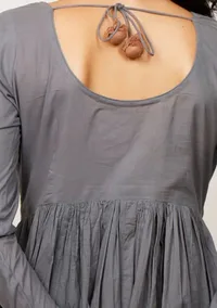 Set of 3: Grey Gathered Cotton plain Kurta with Kota Dupatta and Grey plain Cotton Churidar image 6