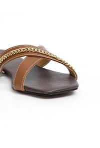 Tan Brown Criss Cross Cruelty-Free Leather Flats image 6