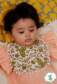 Off-white Bamboo Fabric Pom-Pom Printed Bib image 1
