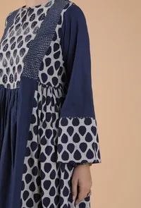 Vinita Indigo Buta Printed Panelled Gathered Kurta With Zari Embroidery image 5