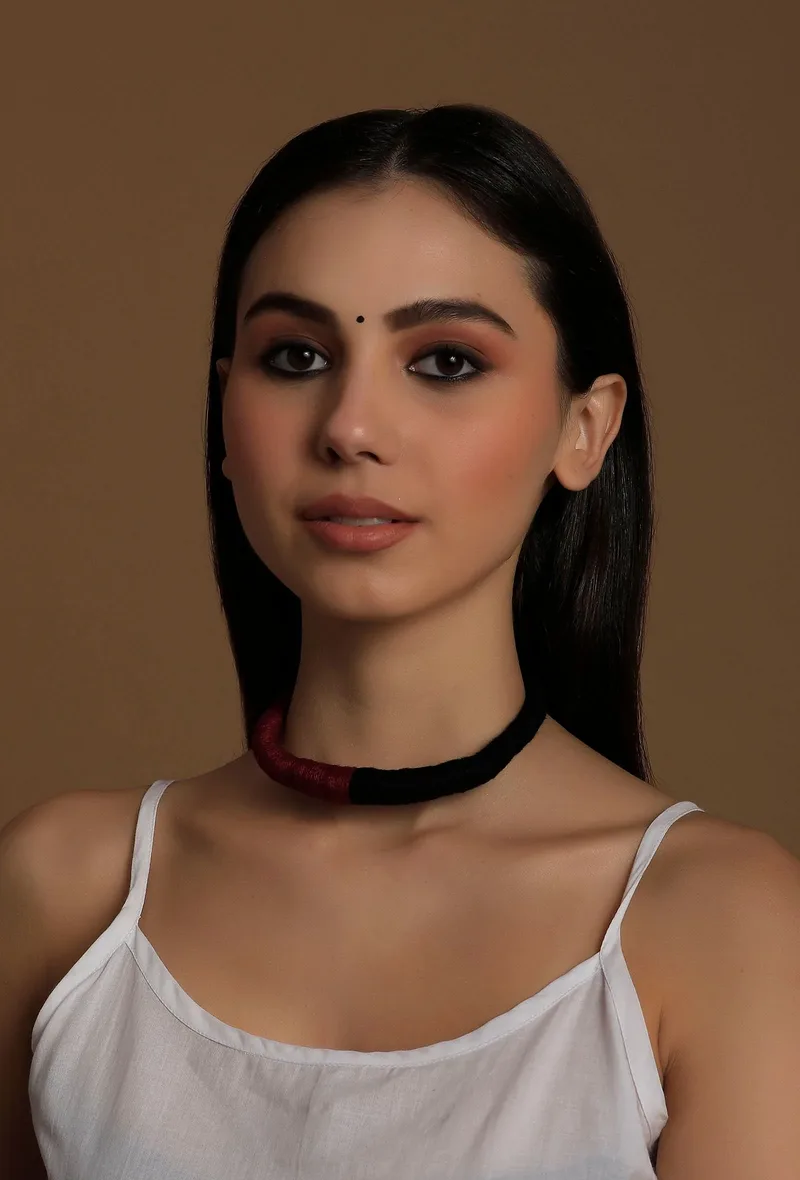 Sana Duo Brown and Black Tribal Thread Necklace