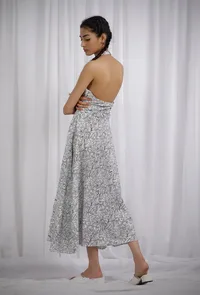 Black and White Halter Neck Cotton Dress With Belt image 4