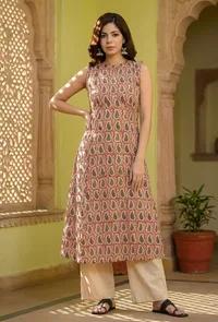 Baagh Hand Block Printed Sleeveless A-Line Kurta image 1