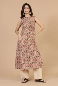 Baagh Hand Block Printed Sleeveless A-Line Kurta image 2
