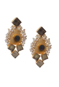 Teal Gold Stone Pearl Earrings image 2