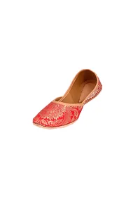 Red Brocade Genuine Leather Punjabi Jutti image 3