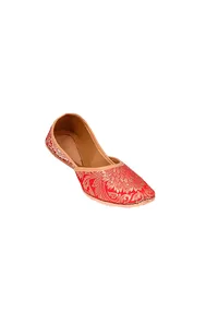 Red Brocade Genuine Leather Punjabi Jutti image 4