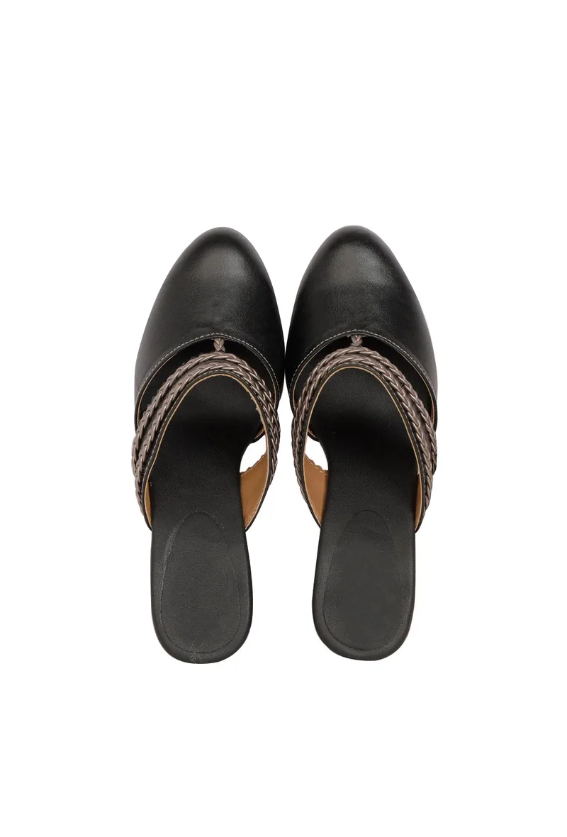 Black Chandini Braided Block Heels