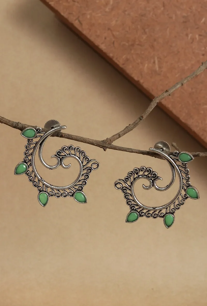 Peacock Feather German Silver Earrings