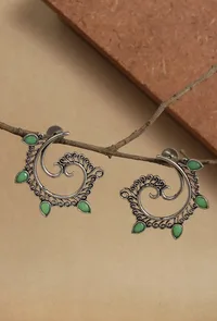 Peacock Feather German Silver Earrings image 1