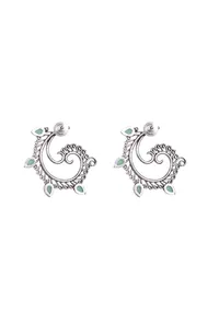 Peacock Feather German Silver Earrings image 3