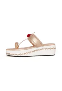 Gold and White Hand Embroidered Kolhapuri Inspired  Wedges image 6