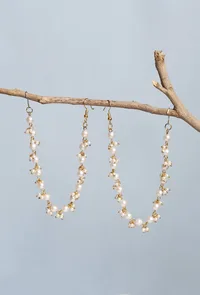 Pair of German Silver Brass Metal Golden Color & White Pearl Traditional Ear Chain image 1