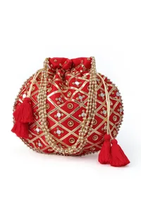 Luminous Red Potli With Gota Work image 2