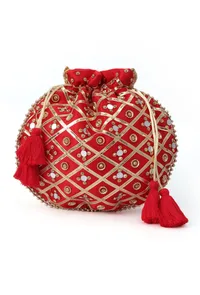 Luminous Red Potli With Gota Work image 3