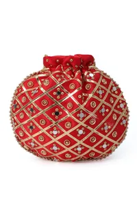 Luminous Red Potli With Gota Work image 4