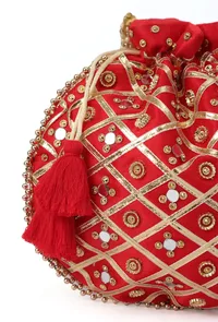 Luminous Red Potli With Gota Work image 5