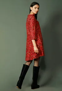 Maroon Pure Wool Kani Woven Skater Dress image 3