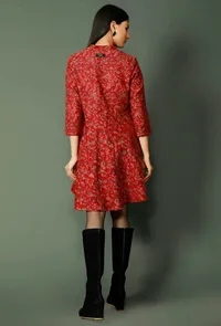 Maroon Pure Wool Kani Woven Skater Dress image 4