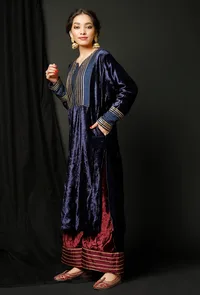 Set of 2 : Blue Velvet Phiran and Wine Velvet Pallazo image 2