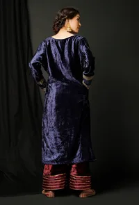 Set of 2 : Blue Velvet Phiran and Wine Velvet Pallazo image 3