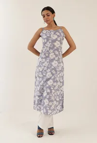 Blue Color Cotton Slip With White Motif image 1