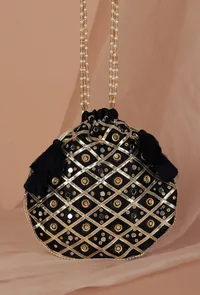 Midnight Elegance Potli With Glass Mirror Work image 1