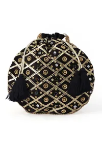 Midnight Elegance Potli With Glass Mirror Work image 3