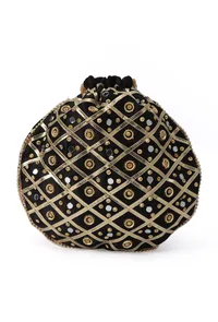 Midnight Elegance Potli With Glass Mirror Work image 4