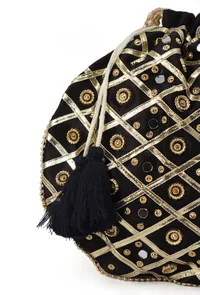 Midnight Elegance Potli With Glass Mirror Work image 5