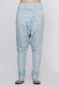 Set of 2: Blue Plain Cotton Anarkali with Blue Cotton Hand-Block Printed Chooridar image 5