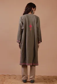 Dark Grey Woolen Ari Embroidered Phiran- Free Size image 4