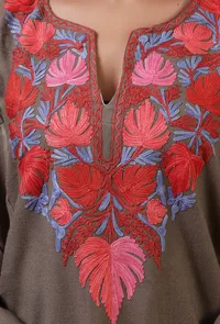 Dark Grey Woolen Ari Embroidered Phiran- Free Size image 5