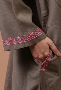 Dark Grey Woolen Ari Embroidered Phiran- Free Size image 6
