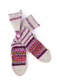 White & Multi Hand Knitted Woolen Winter Socks image 2