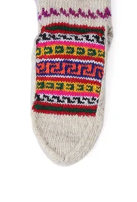 White & Multi Hand Knitted Woolen Winter Socks image 6