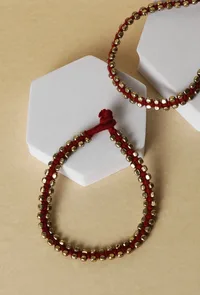 Set Of 2- Kashish Maroon German Silver Anklets image 1