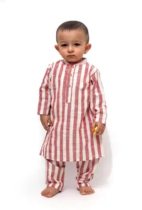 Set of 2 - Goofy Cherry Red Stripe Tunic Kurta Pajama image 3