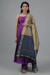 Squirrel Grey & Midnight Blue Ikat Dupatta image 1