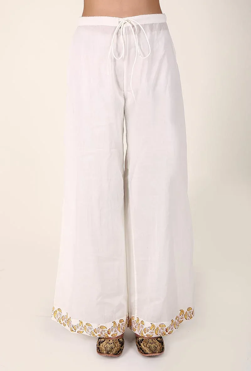 Yellow Leaf Handblocked Cotton Palazzo