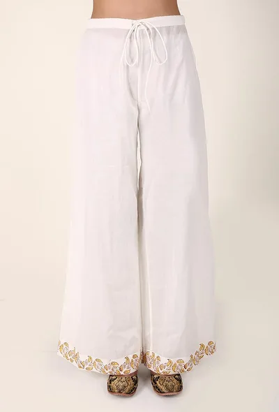 Yellow Leaf Handblocked Cotton Palazzo