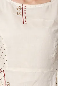 Off White Cotton Dress With Hand Block Printed Motifs image 4