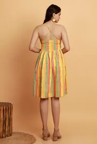 Yellow Multicolor Flared Sleeveless Woven Dress image 4